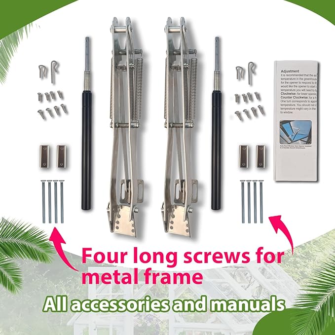 Greenhouse Window Opener Solar Heat Sensitive Dual Spring Powered Roof Vent Kit Automatic Greenhouse Accessories Tool Load Capacity of 15 lbs (Silver Double Spring2PCS)