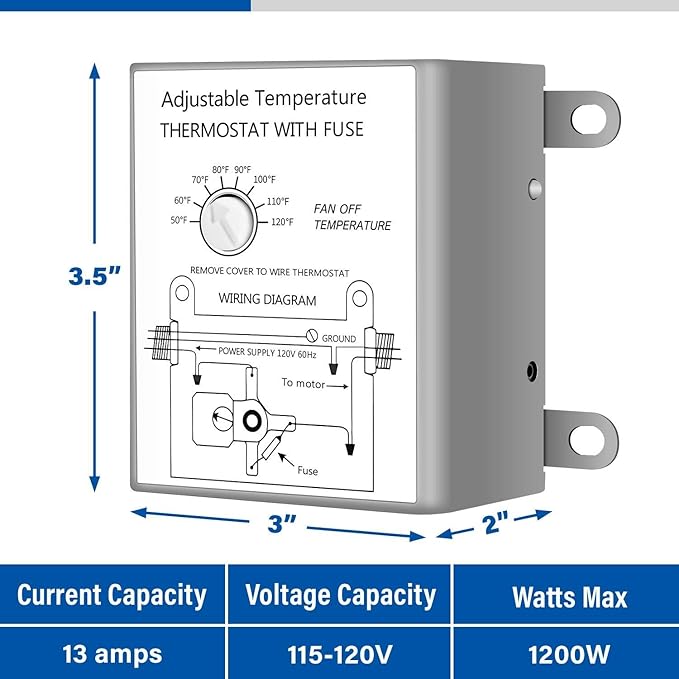 iPower 12 Inch Wall Mounted Shutter Exhaust Fan with Temperature Controller and Power Cord Kit, Aluminum, 1600 RPM, 940 CFM, for Attic, Garage, Louvered Vent, Plant, Greenhouse, Silver