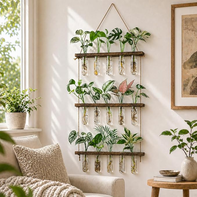 Monsiter QE 3 Tier Wall Hanging Propagation Stations with 15 Glass Test Tubes, Plant Terrarium Propagation Tubes Planter for Hydroponic Cuttings, Window Decor Gift for Plant Lovers