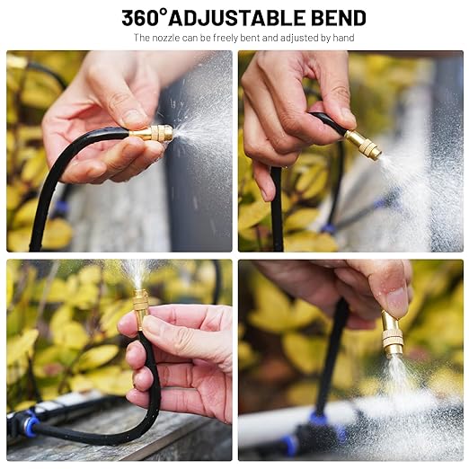 Thiswing 360° Adjustable Drip Irrigation System - 100 FT Garden Watering System with 32 Nozzles, Raised Bed Sprinkler Irrigation System, Garden Mister for Yard, Lawn, Plants, 5/16" Tubing