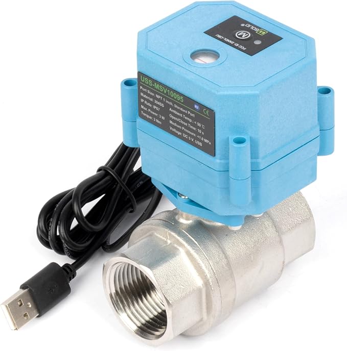 U.S. Solid WiFi Smart Motorized Ball Valve 1 inch NPT for Water Control, Irrigation, 2 Way 304SS Electric Valve, USB Powered, Status Indicator, Flow Direction, Remote On/Off Control, NSF Certified