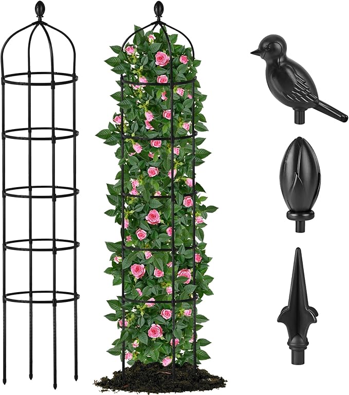 Garden Obelisk Trellis for Climbing Plants Outdoor 6.7 Ft Rose Bush Round Trellis for Pots Rustproof Metal Pipe with Plastic Coated Plant Flower Trellises for Clematis Vine Jasmine Support