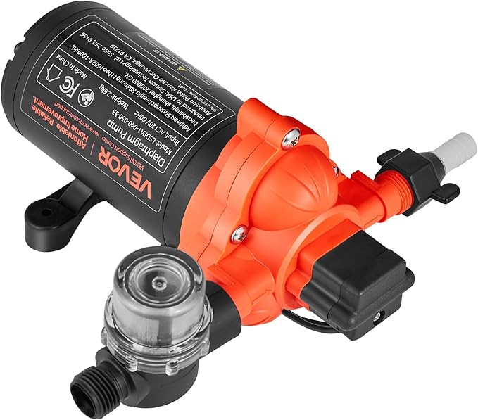 VEVOR Water Pressure Pump, 110V AC 4 GPM, 3-Chamber On Demand Electric Diaphragm Water Transfer Pump, 45 PSI Max Pressure, Automatic Pressure Switch, for Home Kitchen Garden Irrigation Car Washing