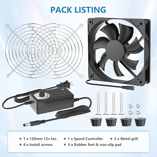IP67 Waterproof Small 12V Variable Speed Computer Fan with AC Plug, KEYFANCLUB 110V 120V 220V AC Powered Ventilation Exhaust Fan for Receiver Terrarium Biltong Box Grow Tent Cabinet Cooling