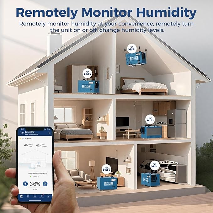 ALORAIR Wi-Fi Crawlspace Dehumidifier, 113 Pint with Drain Hose for Crawl Space, Basement, Commercial and Water Damage Restoration, Compact and Portable, Auto-Defrost