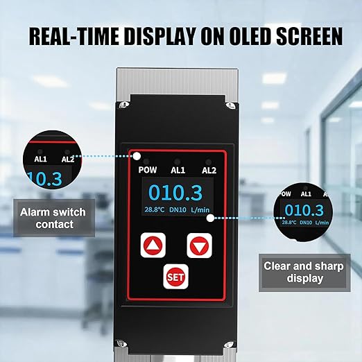 Micro Turbine Flow Meter 4-20mA Flow Transmitter with Temperature Sensor, OLED Display,Stainless Steel Industrial Flow Meter for for Water Industrial Liquids-DN25