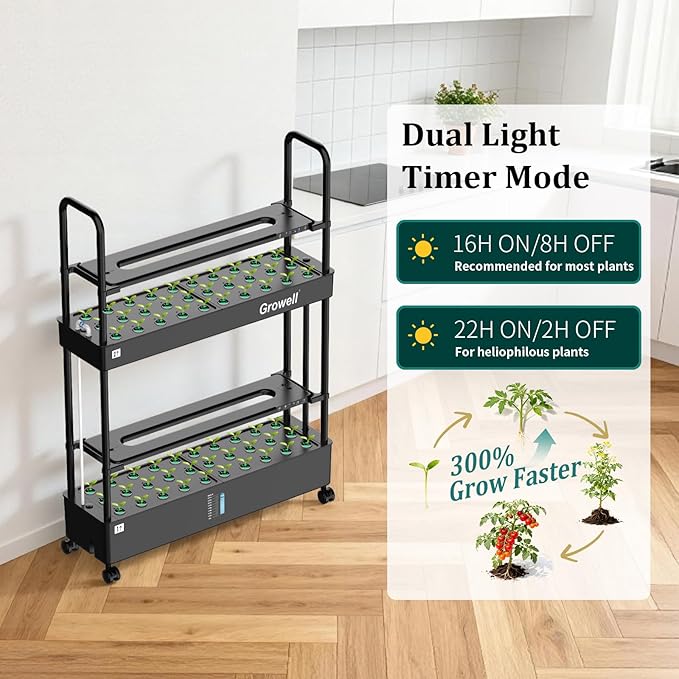 Growell 60-Pod Hydroponics Growing System, Large Vertical Hydroponic Garden with Smart Full-Spectrum Grow Lights, Auto Circulating Water, Mobile Indoor Gardening System for Herbs, Vegetables & Fruits
