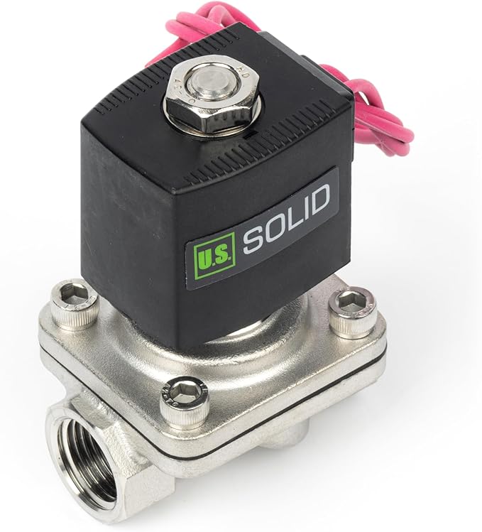 U.S. Solid 1/2" Stainless Steel Solenoid Valve - 110V AC Normally Closed Electric Solenoid Valve with Viton Seal, Lead Wire Type