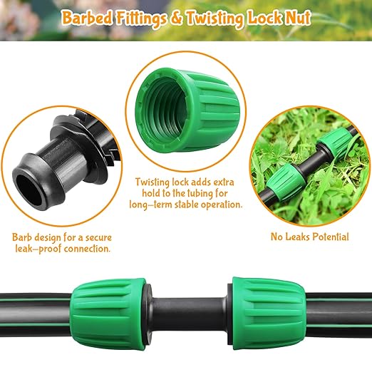 Gardrip Drip Irrigation Fittings for 1/2 Inch Drip Tubing (1/2" ID x 0.62"-0.65" OD Only): 12Pcs Drip Line Couplings Locked Nut Barbed Straight Coupling Connectors-NOT for Generic Tubing (OD 0.7")