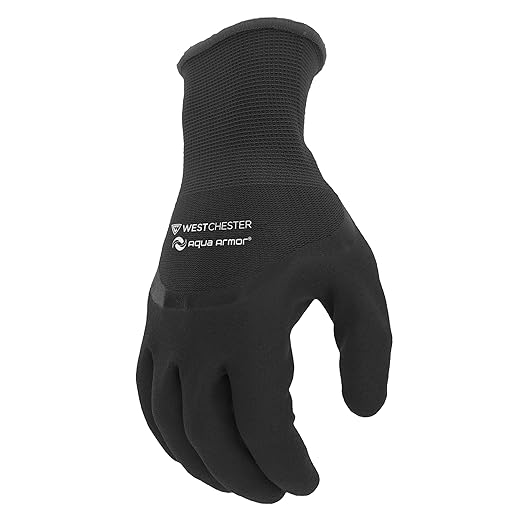 West Chester Men's Aqua Armor Sandy Nitrile Coated Winter Work Gloves, Water Resistant, Terry Acrylic Inner Liner, Nylon Shell, Black, Large (93065-L), 1 Count (Pack of 2)
