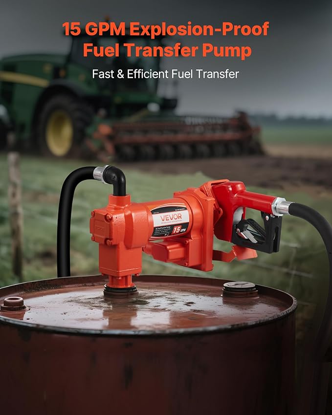 VEVOR Fuel Transfer Pump 110V, 15 GPM 57 L/min, AC Electric Oil Transfer Pump, with Auto Shut-Off Fuel Nozzle & Discharge Hose, High Flow Kit for Gasoline, Diesel, Kerosene, Biodiesel, Ethanol Blends