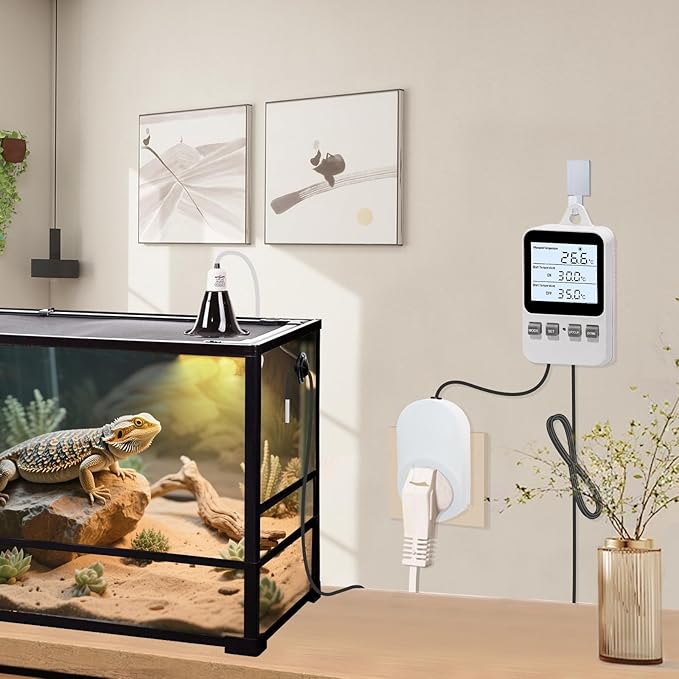 Temperature Controller Heating Cooling Mode Digital Thermostat 120V 15A Plug in Thermostat Controlled Outlet for Reptile Greenhouses Seedling Mat Incubation Terrarium