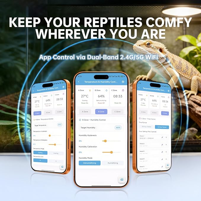 Briidea Smart WiFi Temperature and Humidity Controller with Timer Outlet, 3-in-1 Reptile Thermostat Hygrostat, App Control via Dual-Band 2.4G/5G WiFi for Greenhouse, Incubator, Mushroom, and Homebrew