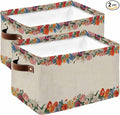 Colorful Roses Floral Storage Bins Cubes Waterproof Cloth Storage Basket,Farmhouse Spring Flowers Vintage Foldable Storage Bags for Shelf Clothes Storages Organizers with Handles 15x11x9.5 in 2PCS