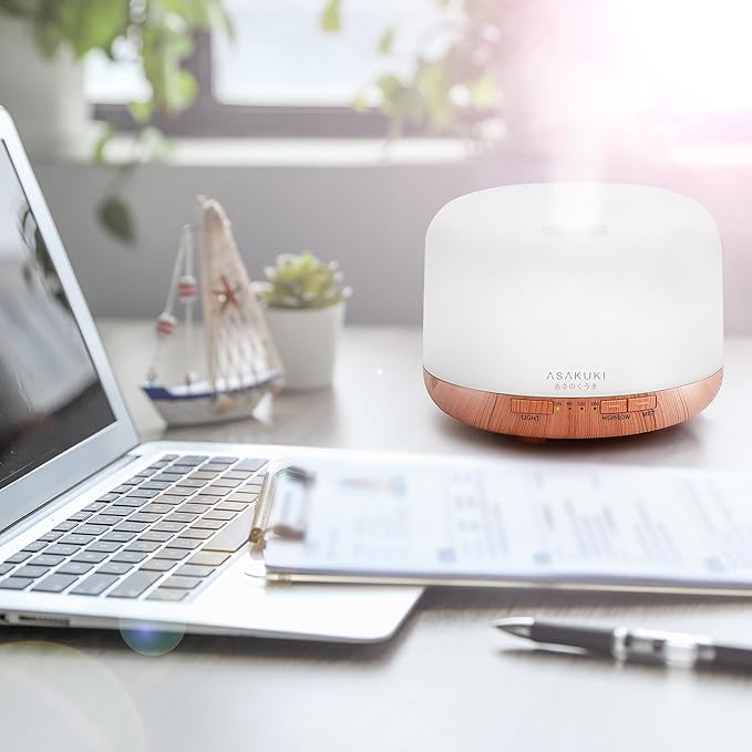 ASAKUKI Oil Diffuser with Essential Oils Set, 500ml Aromatherapy Humidifier with 14 LED Colors & Auto Shut-Off - 6 Oil Gift for Mom (Lavender Eucalyptus Tea Tree Orange Peppermint Lemongrass)