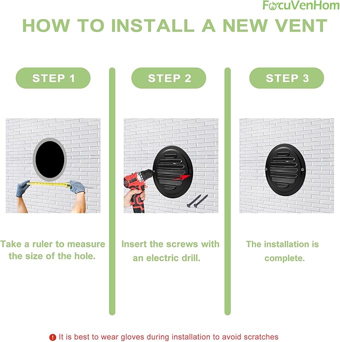 3 Inch Round Soffit Vent Cover, FocuVenHom Black Stainless Steel Air Vent Wall Vent Cover Louvered Grille Cover Air Vent Outlet with Built-in Fine Mesh for House, Office, Garage