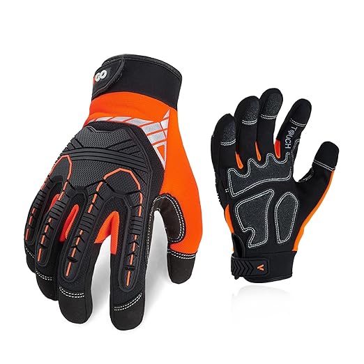 Vgo... 1-Pair Safety Work Gloves - Mechanics, Impact, Anti-Vibration, Rigger, Heavy Duty (S, Orange, SL8849IP)