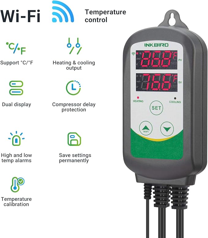 Inkbird WiFi ITC-308 Digital Temperature Controller Aquarium Thermostat for Aquarium Heater and Cooler, with Waterproof Sensor.
