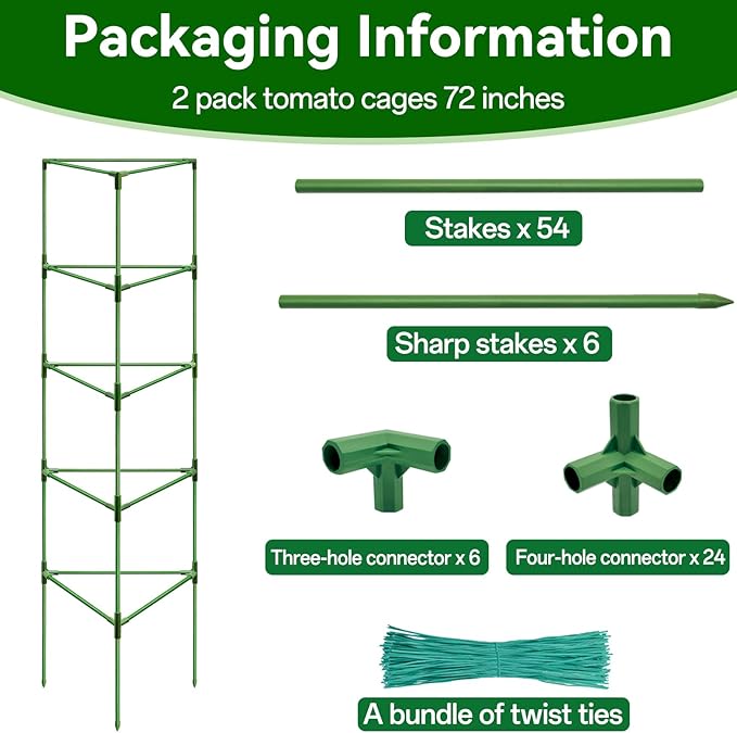 Halatool 72 Inch Extra Tall Tomato Cages for Garden, 2 Pack Heavy Duty Metal Plant Support Stakes for Climbing Plants, Adjustable Large Trellis for Outdoor Raised Garden Bed Vegetables Flowers Fruits