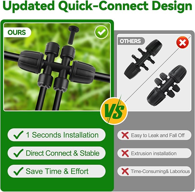 Kalolary 8PCS 5/16'' to 1/4'' Drip Irrigation Fittings, Push-to-Connect 6 Way Drip Irrigation Part Barbed Tee Connectors with 6PCS Plugs, Anti-Leak Locked Splitter Fitting for 5/16" Irrigation Tubing