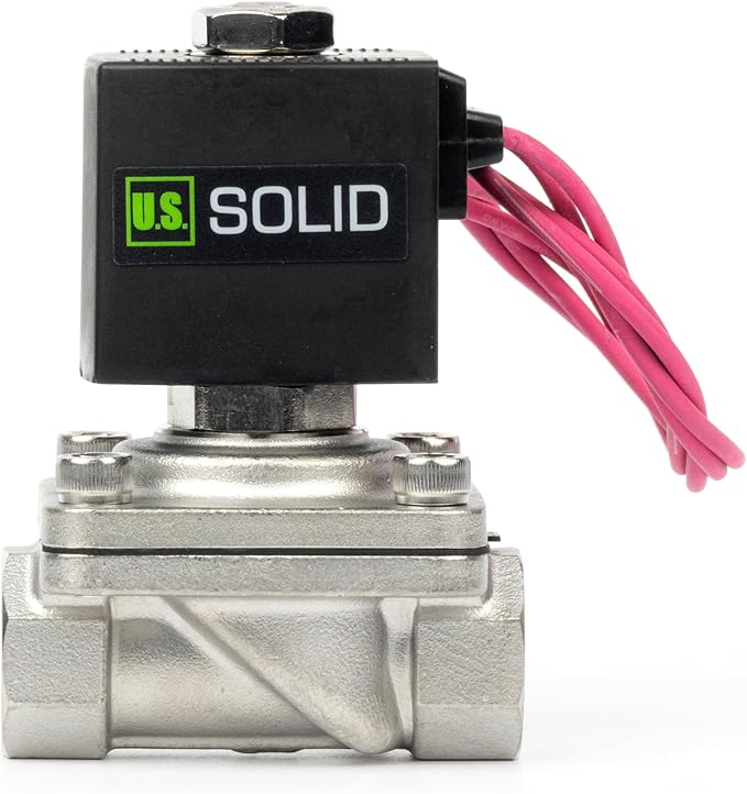 U.S. Solid 1/2" Stainless Steel Solenoid Valve - 110V AC Normally Closed Electric Solenoid Valve with Viton Seal, Lead Wire Type