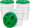 ePackageSupply 5 Gallon Bucket - Food Grade Bucket with Airtight Gamma Seal Screw-On Lid, BPA-Free, Heavy-Duty 90 Mil HDPE Plastic, Bulk Storage, Durable Container, Made in USA, White/Green, 3 Packs