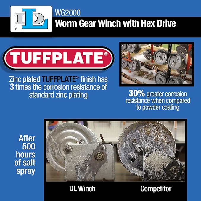 Goldenrod Dutton-Lainson Company Worm Gear Winch (WG2000) with 7" Ergonomic Handle - Rust-Resistant Finish for Heavy Equipment, Lifting & Trailers - 2000 lb Capacity, 40:1 Gear Ratio, Manual Use