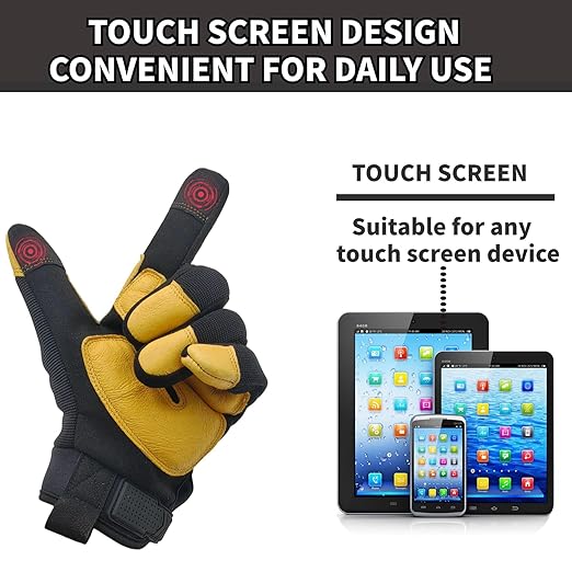 All-Purpose Work Gloves,Performance Fit Mechanics Glove,Grain Leather Knuckles Working Glove,Durable,Black+Yellow,Medium