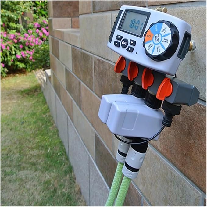 Automatic 4-Zone Irrigation System Watering Timer, Garden Water Timer Controller System with 2 Solenoid Valve(Green2)