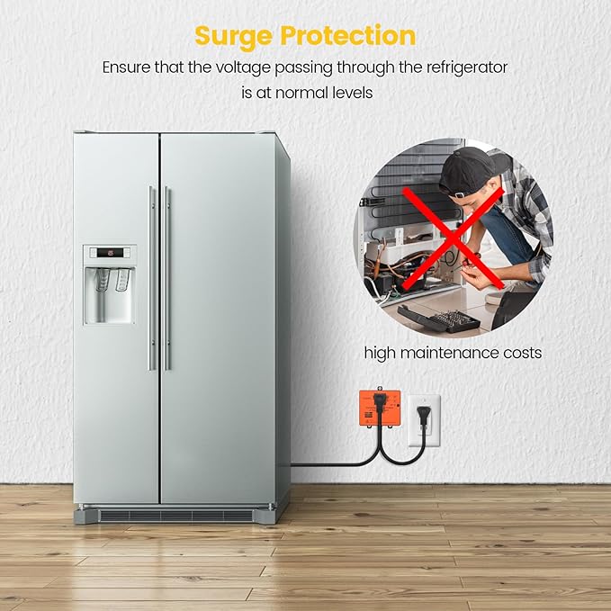 Ortis Refrigerator Surge Protector & Power Failure Alarm, Protects Against Voltage Abnormalities, with LED Indicator Light & 110dB Alarm, Ideal for Refrigerators, Freezers, and Sewage
