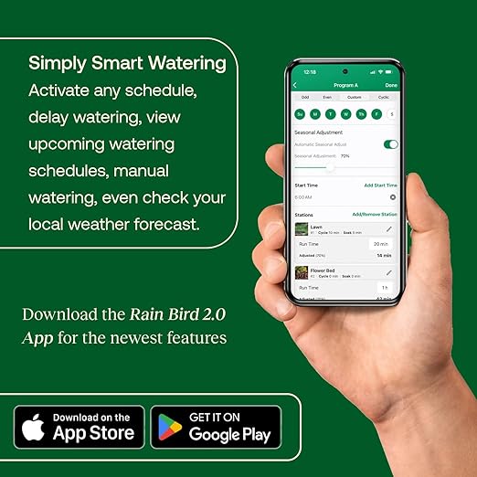 Rain Bird ARC8 App-Based Indoor/Outdoor Smart WiFi Irrigation Sprinkler Timer/Controller, 8-Zone/Station, EPA WaterSense Certified, Compatible with Alexa, Indoor/Outdoor 8-Station