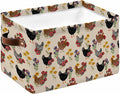 Farmhouse Rooster Storage Bins Cubes Waterproof Cloth Storage Basket, Vintage Watercolor Flowers Beige Foldable Storage Bags for Shelf Closet Clothes Storages Organizers with Handles 15x11x9.5 in 1PCS