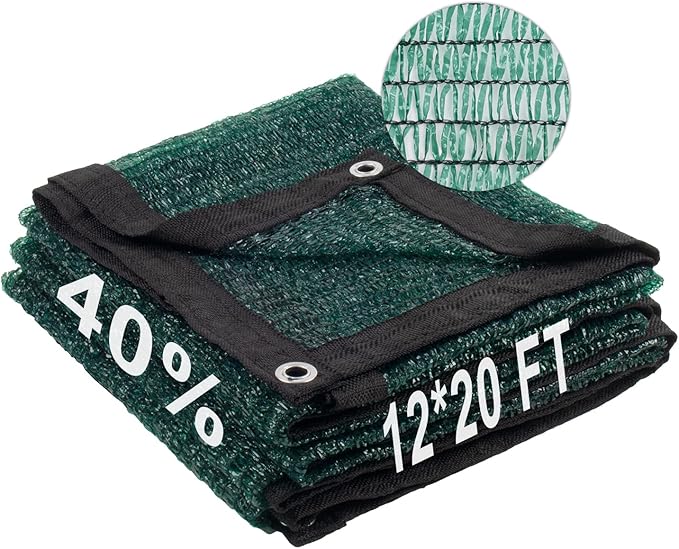 LOVE STORY 12x20FT 40% Dark Green Shade Cloth Sun Shade Net with Grommets Sunblock Net Mesh Tarp for Garden,Plants Cover,Greenhouse and Patio