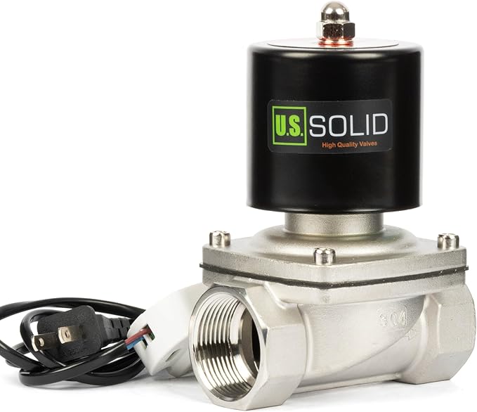 U.S. Solid Smart WiFi Stainless Steel Solenoid Valve, 1-1/4", 110V AC, Normally Closed, App Remote Control for Irrigation & Automation