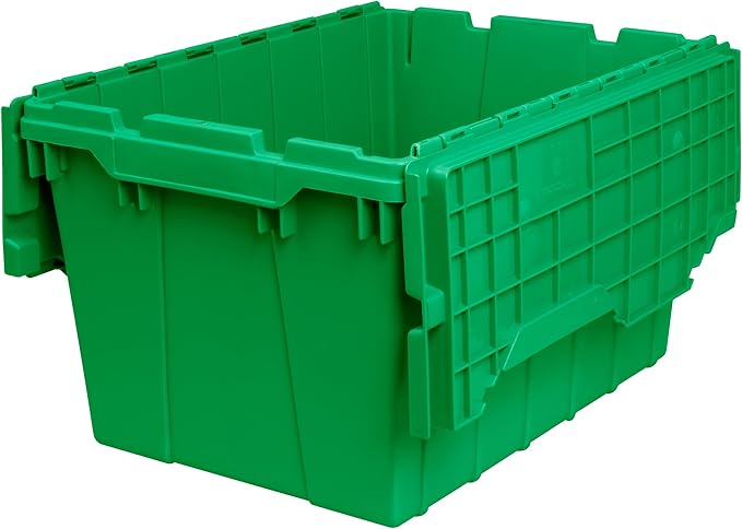 Akro-Mils 39120 Industrial Lidded Plastic Storage Container, Nesting and Stackable Plastic Storage Box with Lid Attached, Organization Tote for Garage and Warehouse, 21.5"x15.25"x12.5", Green (6-Pack)