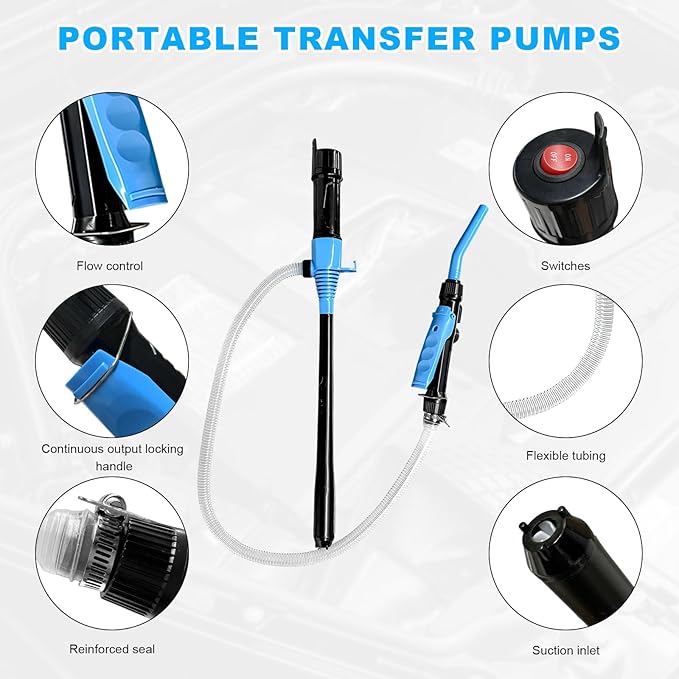 Portable Transfer Pump, Battery Operated Electric Siphon Pump with Adjustable Flow Control, 2.2 GPM Handheld Liquid Transfer Pumps Oil Extractor for Gasoline Gas Diesel Water