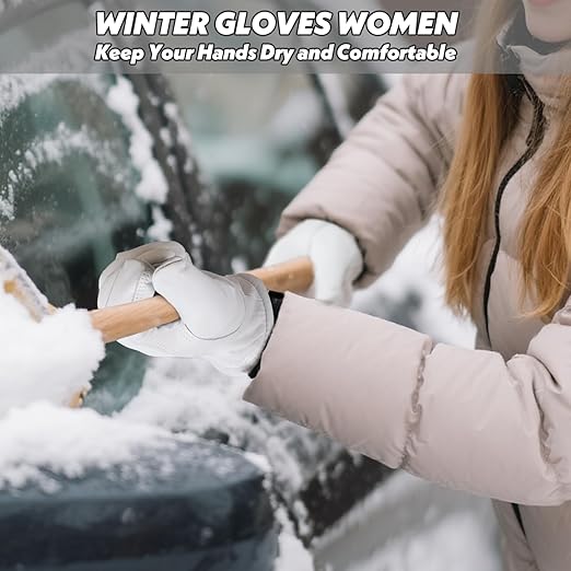 DLY Winter Gloves Women, Insulated, Puncture and Abrasion Resistant, Cowhide Leather with Warm Thinsulate Lining for Cold Weather, XX-Large, White, New