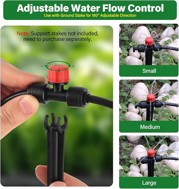 Kalolary 30Pcs Push-to-Fit Drip Irrigation Emitters for 1/4 inch Tubing, Adjustable Drip Emitter Sprayer with 8 Holes Irrigation Dripper Sprinklers with 6PCS End Plugs for Irrigation System(Red)