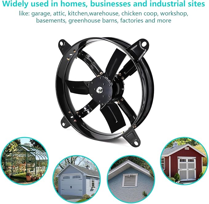 Gable Attic Fan with Thermostat, 14 inch Ventilation Fans for Attic Shed Garage Greenhouse Attic Vent Exhaust Fan 1510 RPM,1240 CFM (14 inch)