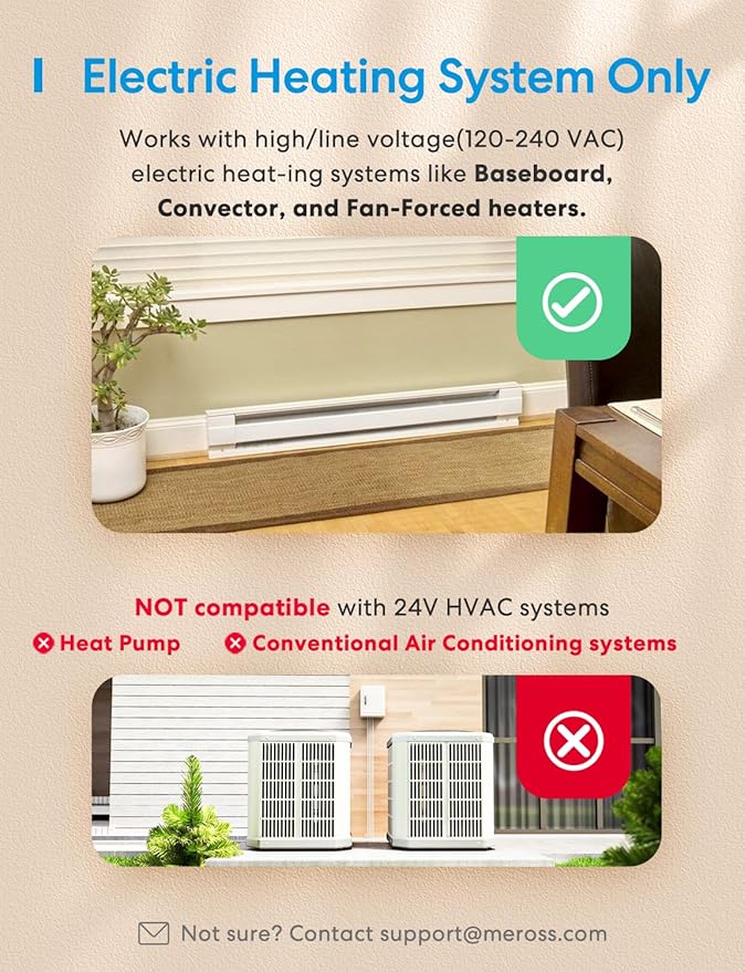 meross Matter Smart Thermostat for Electric Baseboard Heater, Works with Alexa, HomeKit, Google, SmartThings, Programmable WiFi Thermostat for House, Energy Saving, App & Voice Control for Smart Home