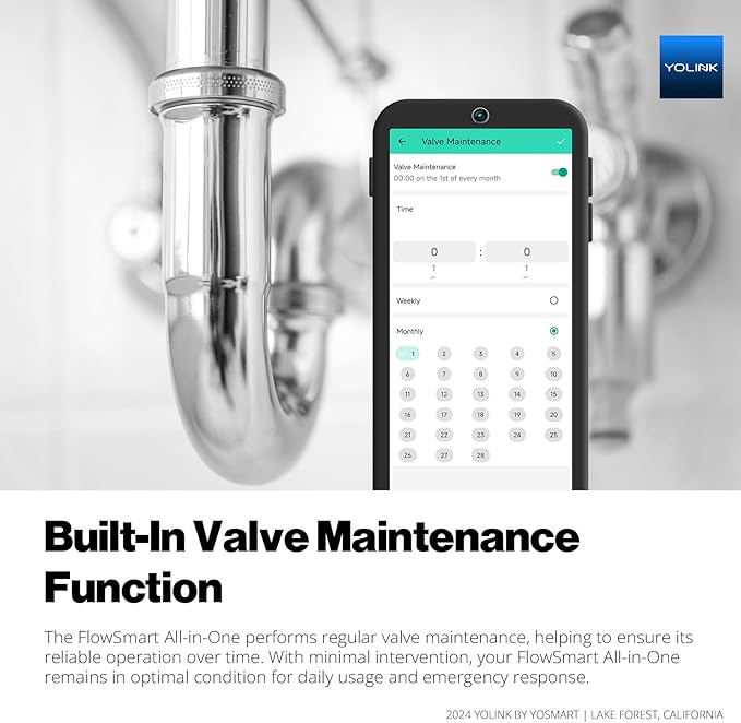 NSF Certified YoLink FlowSmart All-in-One Smart Water Meter & Auto Shutoff for ¾″ Pipes, LoRa Long-Range, Real-Time Leak Detection, 10-Year Battery, 80+ Device Ecosystem, Hub Included – YS5018