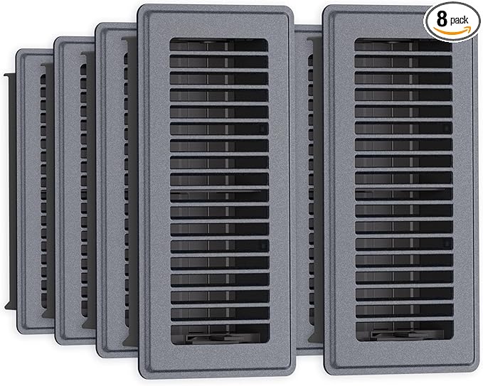 Floor Register 4 x 10-8 Pack Gray Floor Vents, Heavy-Duty Steel Adjustable Airflow Floor Vent Covers, Rust-Resistant Vent Cover are Suitable for Living Room, Bedroom and Bathroom