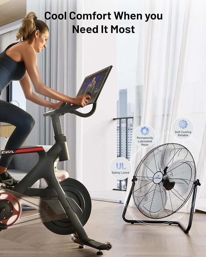 iLIVING 20 Inch Heavy Duty Floor & Wall Mount Fan - 5750 CFM High Velocity, 120-Watt, 3-Speed, Industrial Cooling for Garage, Workshop, Office, Home - UL Listed, Black