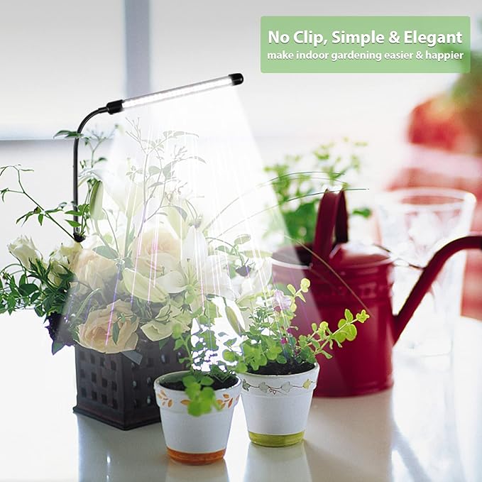 Grow Light for Indoor Plants Growing, 6000K Full Spectrum Gooseneck Plant Lamp for Seedings Succulents Small Plants, Auto On/Off Timing & 5 Dimming, 4 Pack