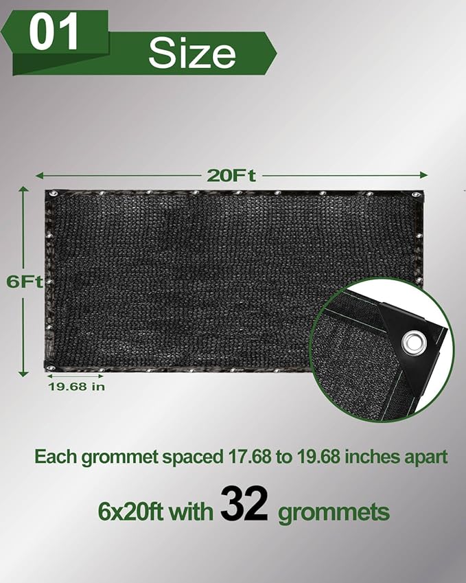 vensovo 90% Shade Cloth Netting with Grommets,6x20 Ft HDPE Heavy Duty Shade Mesh for Outdoor Use, Chicken Coop, Dog Kennel Cover, Greenhouse