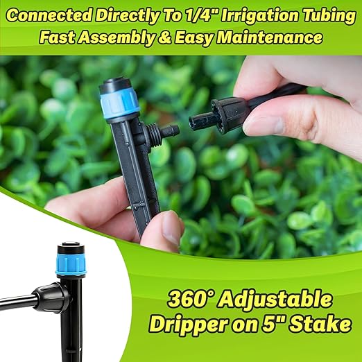 26pcs Drip Emitters Fan Shape with Stake for 1/4" Irrigation Tubing, Adjustable 360 Degree Water Flow Irrigation Vortex Sprayer On 5" Stake Garden Irrigation Dripper for Watering System