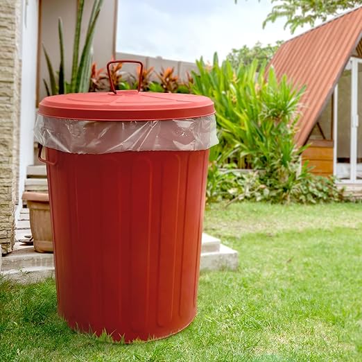 Plexon 20 Gallon Metal Trash Can with Lid Outdoor Large Trash Bin Steel Garbage Can for Garage Patio Farmhouse Bucket Bird Seed Storage Can Heavy Duty Round Container, Red