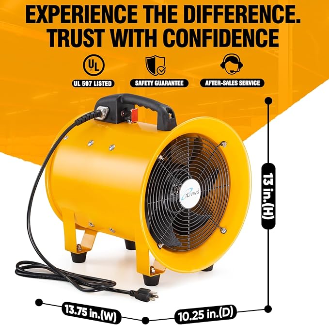 iLiving Utility High Velocity Blower, Fume Extractor, Portable Exhaust and Ventilator Fan (Utility 10")