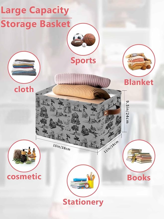 Farmhouse Country Storage Bins Cubes Waterproof Cloth Storage Basket, Vintage French Garden Horse Swan Foldable Storage Bags for Shelf Closet Clothes Organizers with Handles 15x11x9.5 in 2PCS
