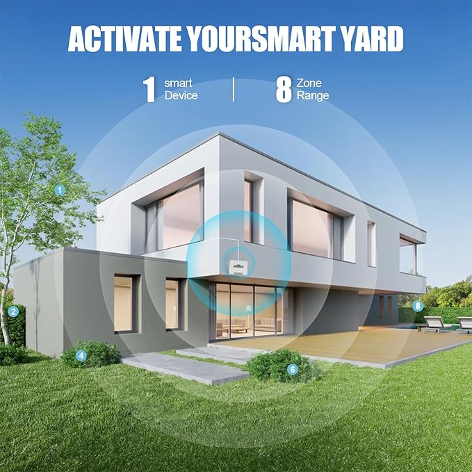 8-Zone WiFi Smart Sprinkler Controller,Garden & Yard Smart Sprinkler Controller,Weather Intelligence,Customized Watering Schedules,App Enabled,Real-time Monitoring